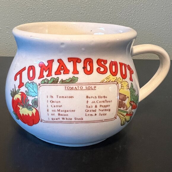 Set of 2 Vintage TOMATO SOUP Recipe Ceramic Soup Mugs Bowls ~ Country Kitchen - Picture 4 of 12